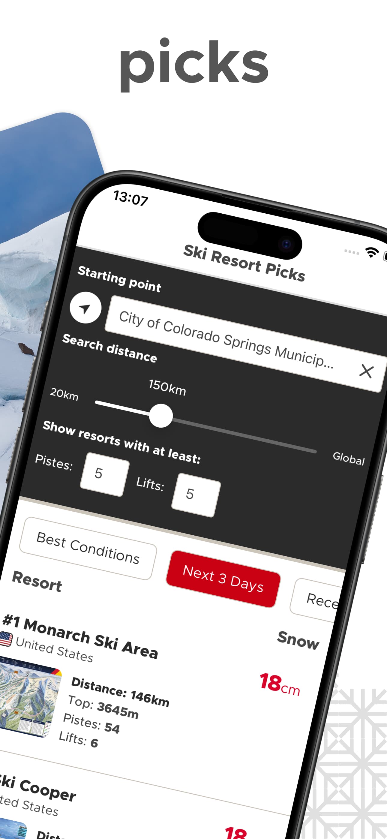 Snow-Forecast appens skärmdumpsbild 6