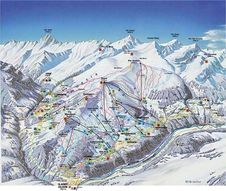 Obersaxen - Mundaun - Val Lumnezia Piste / Trail Map