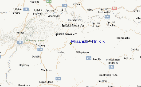 Mraznica - Hnilčík Location Map