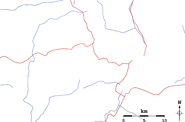 Roads and rivers close to Alta Sierra at Shirley Meadows